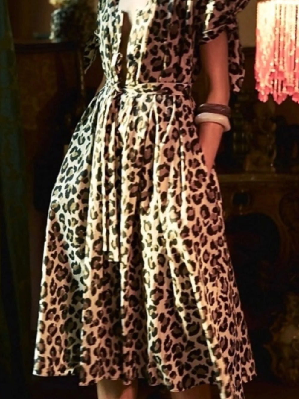 Zara Beige and Black Leopard-Print Short-Sleeve Belted Dress size XS